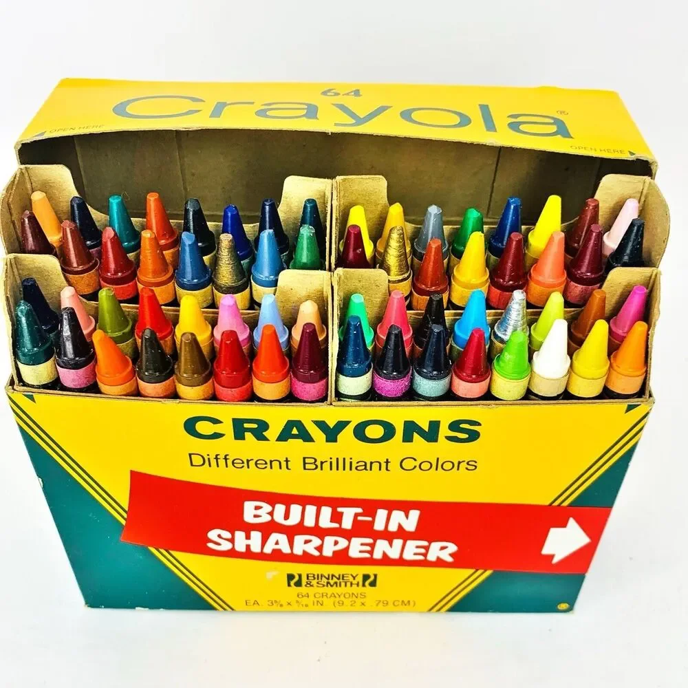 Vintage Crayola Crayons 64 Built-In Sharpener Binney Smith - 10 Retired‎ Colors!